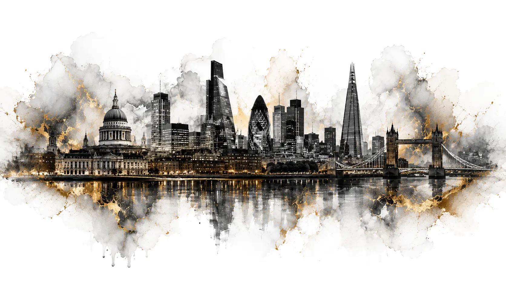 Line-art London landmark skyline artwork prepared for direct-to-wall printing