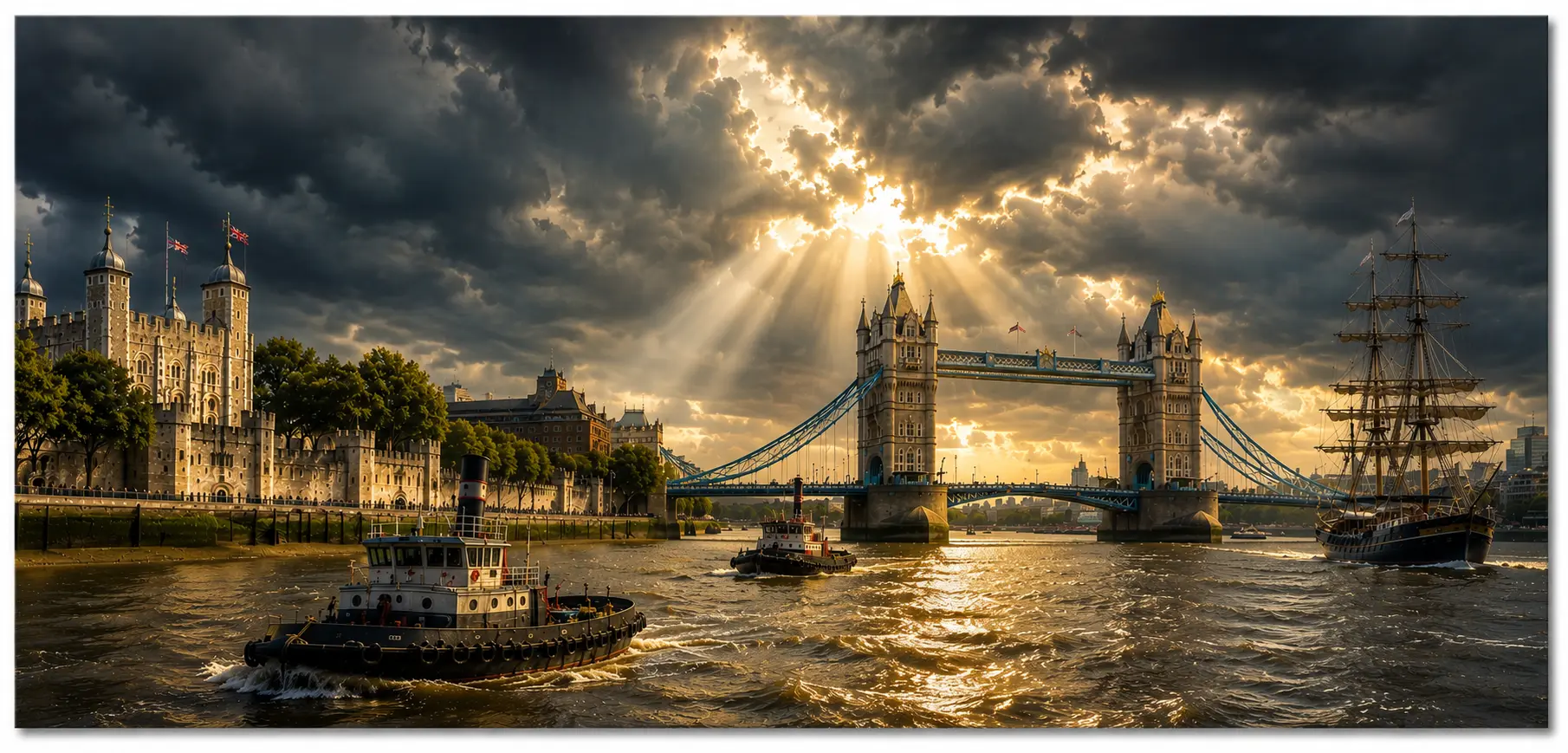Golden hour Tower Bridge London mural artwork for large-format wall printing
