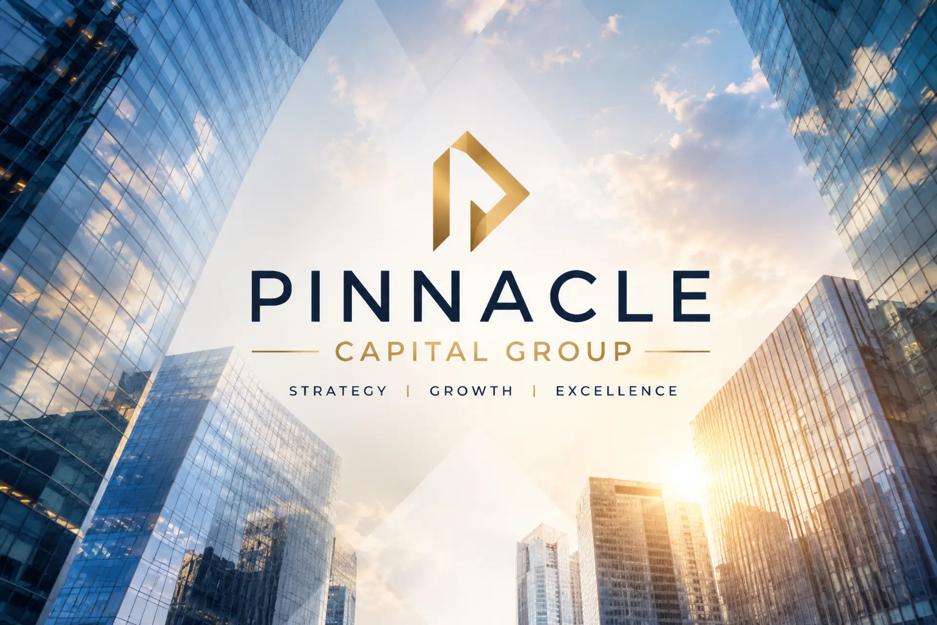 Corporate logo artwork set over a glass skyline, prepared for large-format wall printing