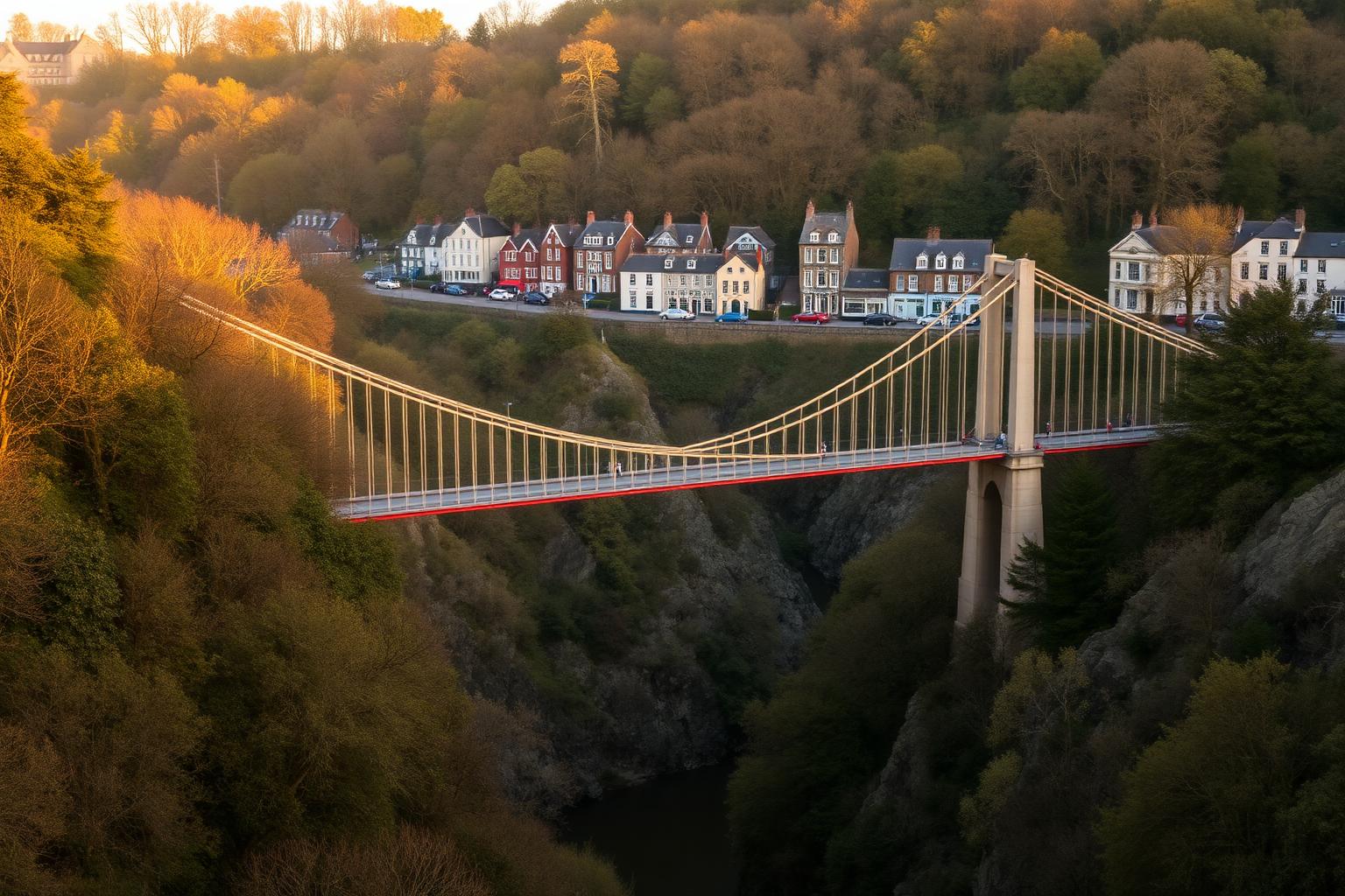 Wall printing in Bristol, with the suspension bridge over the Avon Gorge