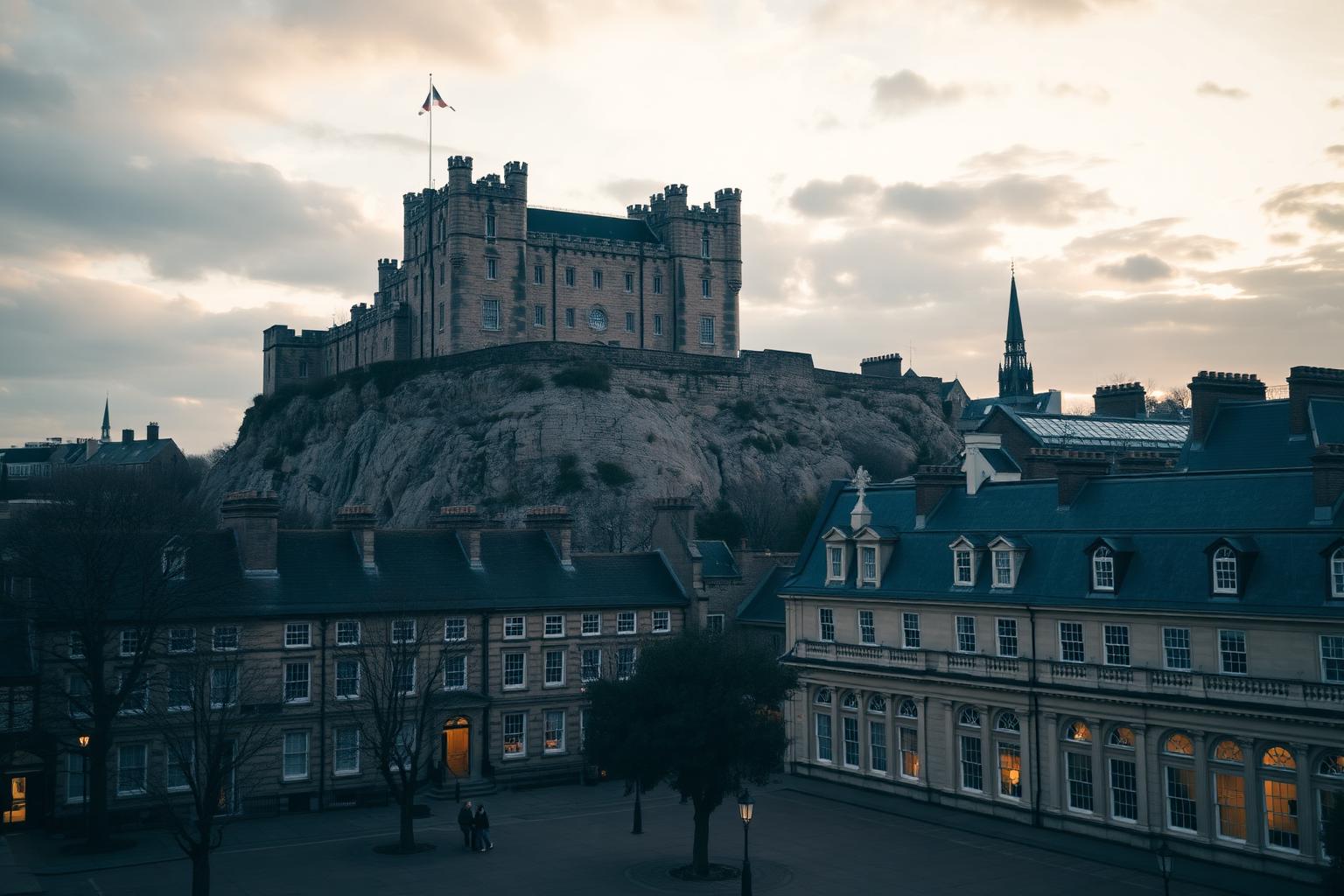 Wall printing in Nottingham, with the castle above the historic city centre