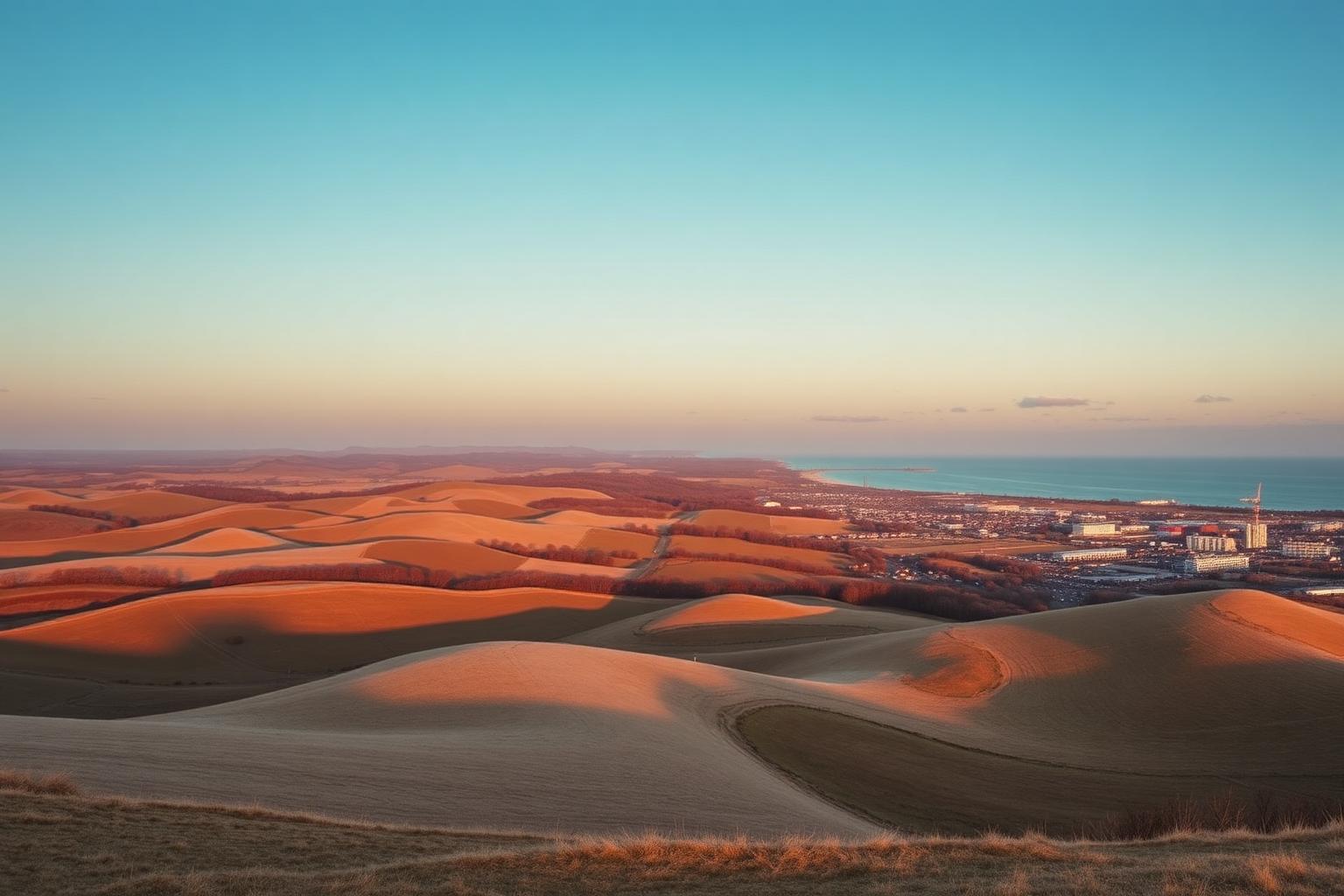 Wall printing across the South East of England, with rolling countryside and coastline