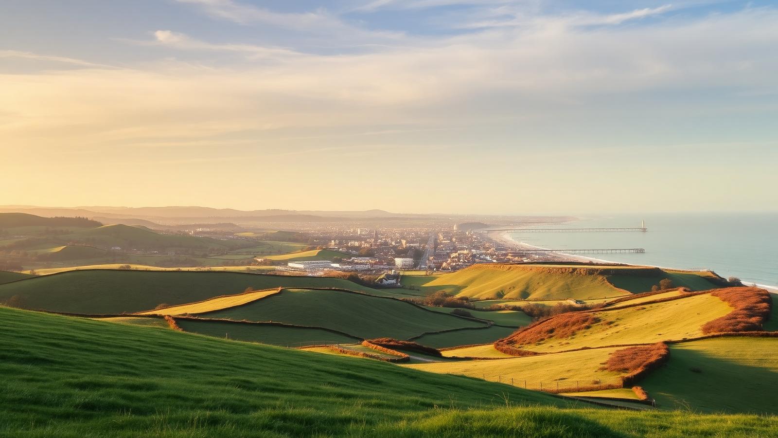 Wall printing across Sussex, with the South Downs meeting a coastal town